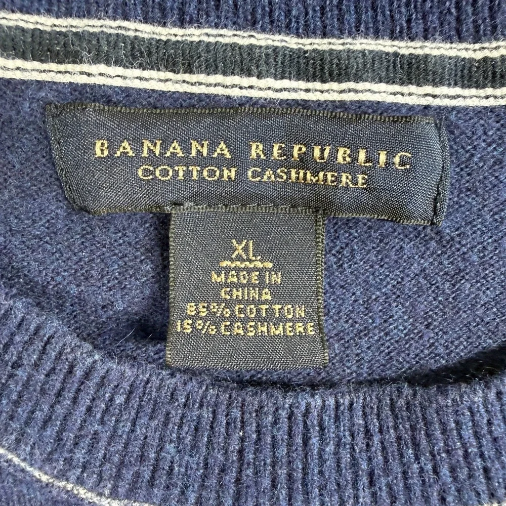 Banana Republic Sweater Mens XL Blue Cotton Cashmere Blend V-Stitch Pullover